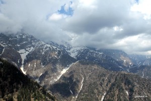 View of snow covered mountains from Triund