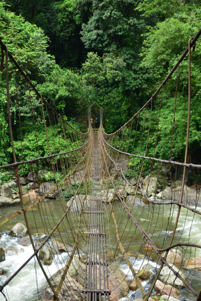A steel rope bridge