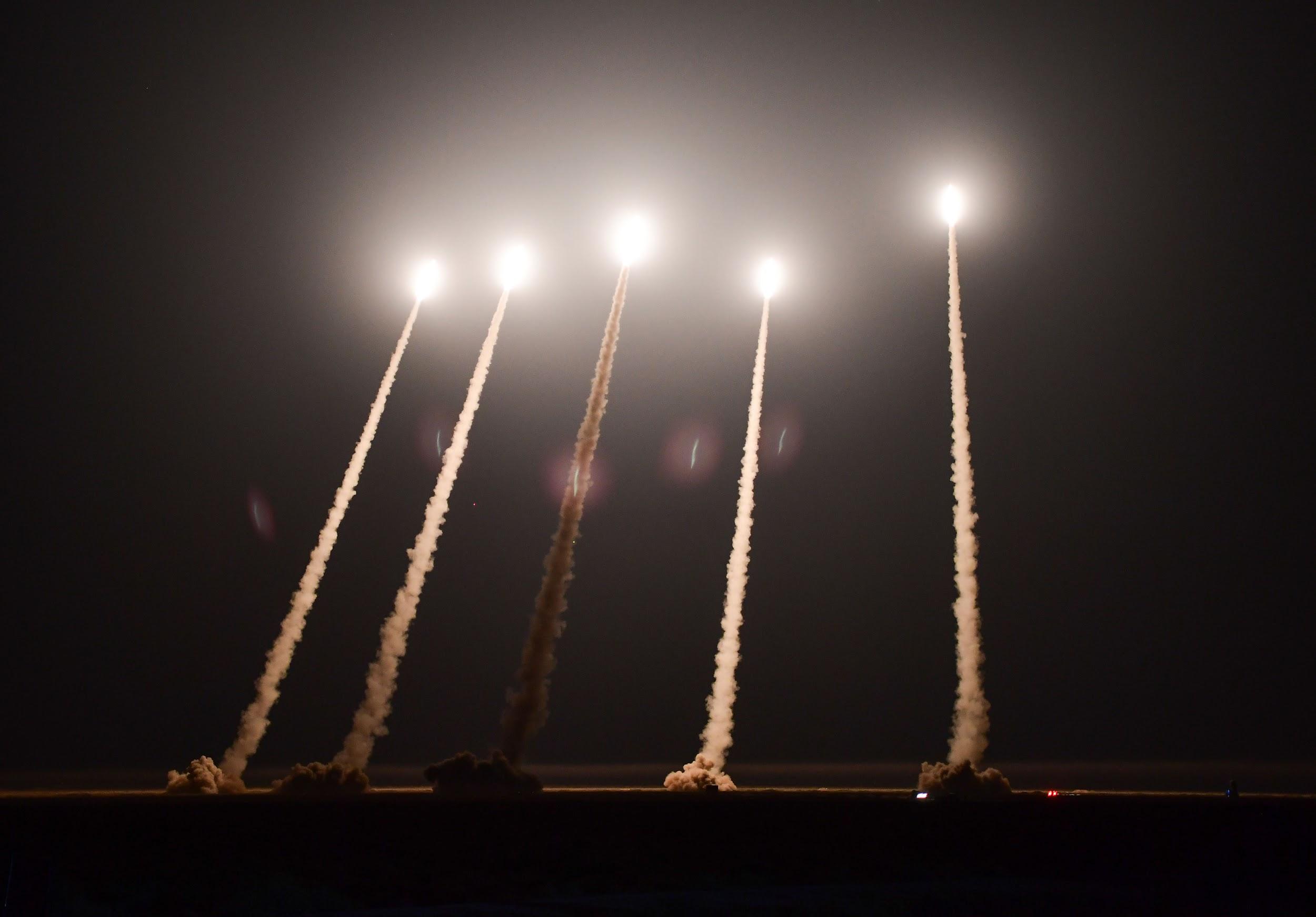 Night firing exercises by rocket artillery belonging to 71st Group Army, Eastern Theater Command