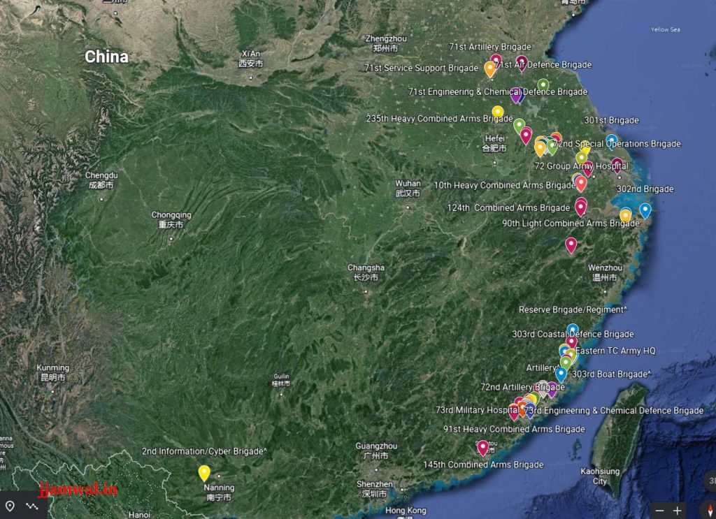 PLA Eastern Theatre Command Units map