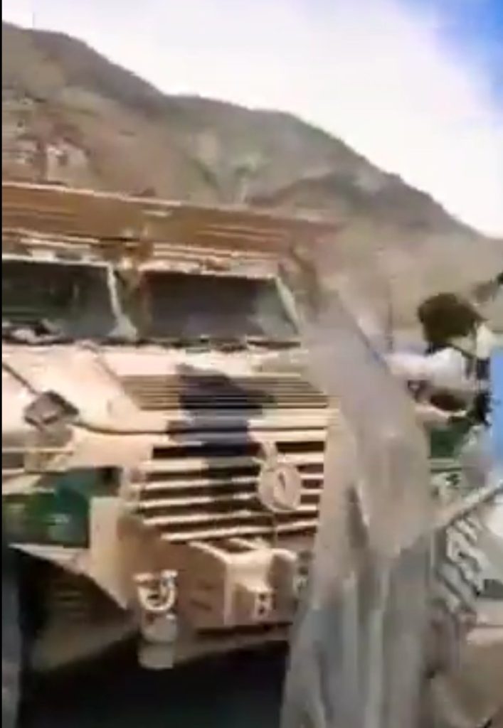 A Chinese military vehicle and soldiers captured by Indian soldiers