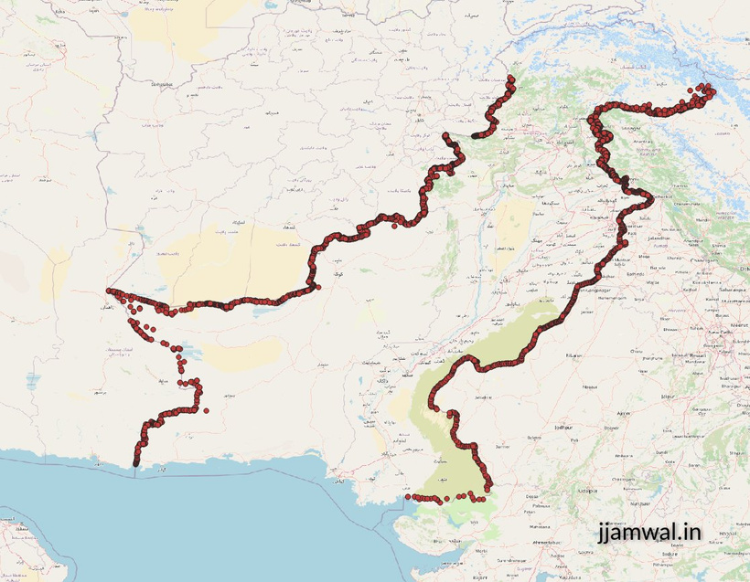 Altitude profiles of Pakistani border security infrastructure along India, Afghanistan and Iran.